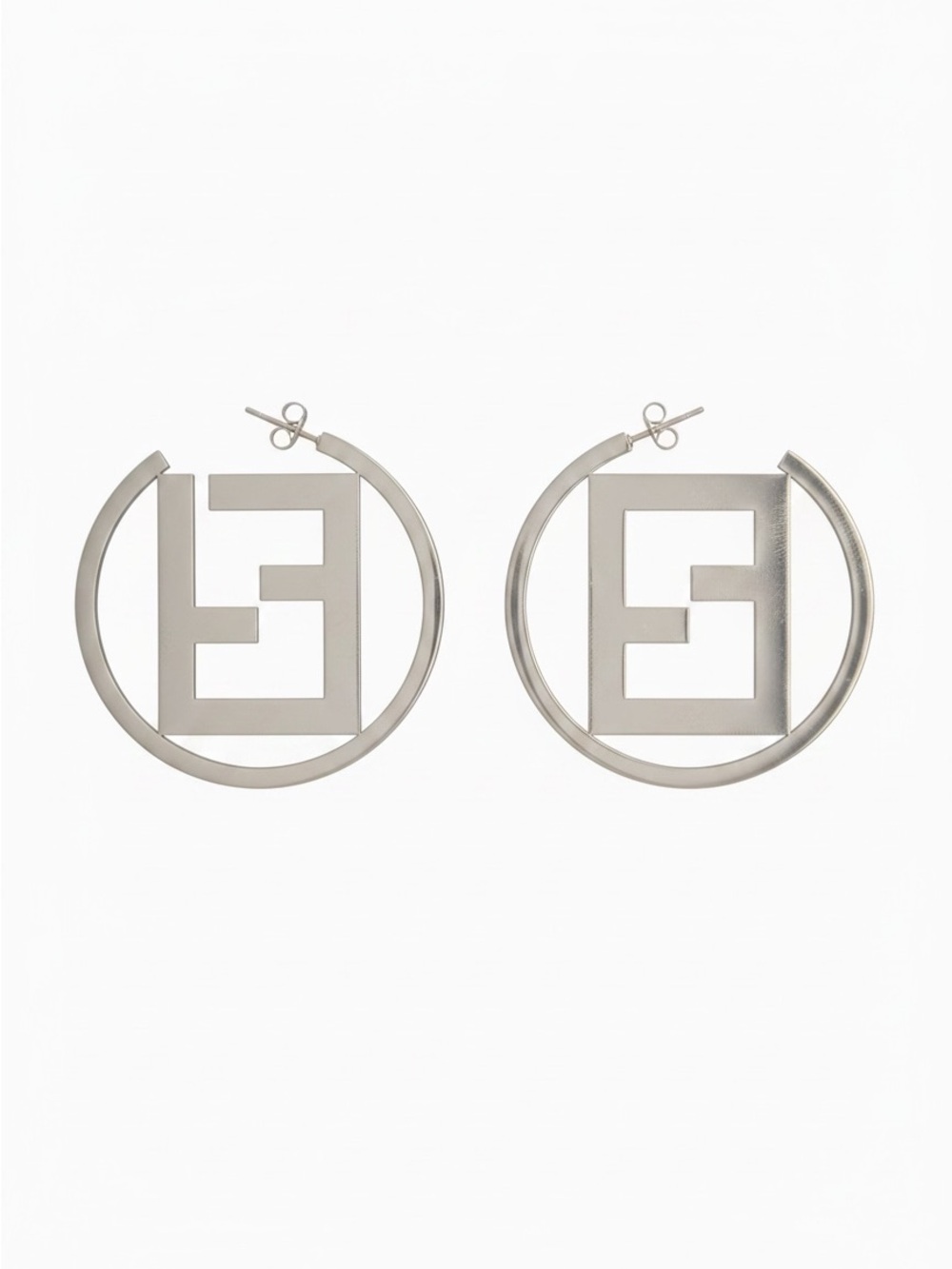 Silver Statement Hoop Earrings with Geometric Cutout